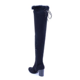 Bell - Faux Fur Trim Knee High Suede Boots