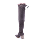 Bell - Faux Fur Trim Knee High Suede Boots