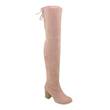 Natalie - Suede Knee High Chunky Heel Boots