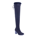 Bell - Faux Fur Trim Knee High Suede Boots